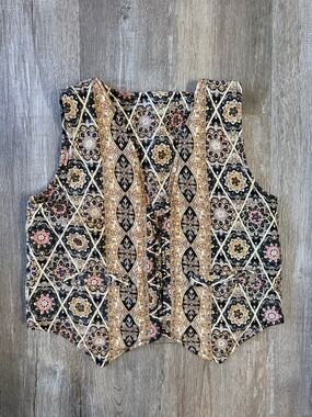 HANDMADE Reversible Quilted Vest - Black/Gold/Rose